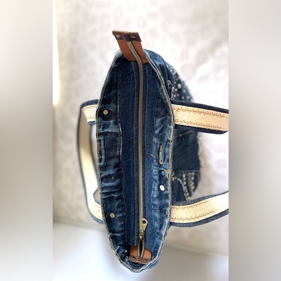 Denim bag patchwork shoulder bag upcycled jeans boho bag - Picture 6 of 10